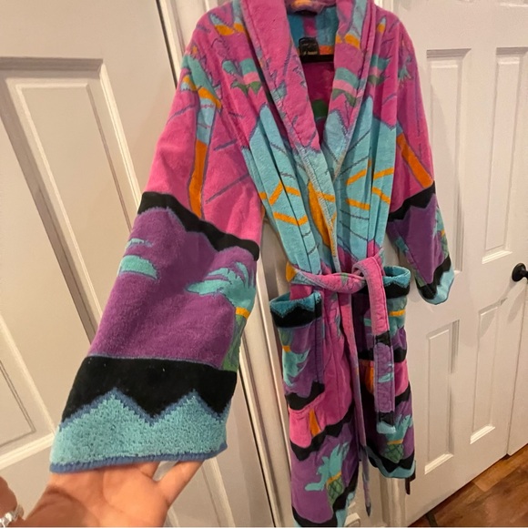 VINTAGE CYPRESS BY JUANA HEAVY COTTON TERRY BATH ROBE SUNRISE PINEAPPLE ONE SIZE - Picture 2 of 16